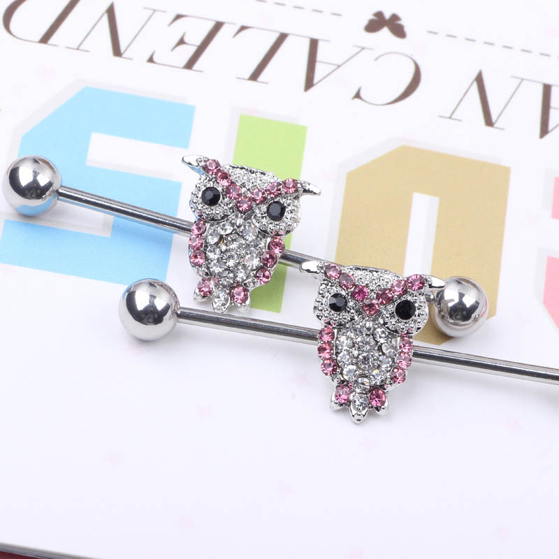Full Diamond Cat Eagle Long Rod Industrial Ear Studs Stainless Steel Body Piercing Jewelry detail image 7