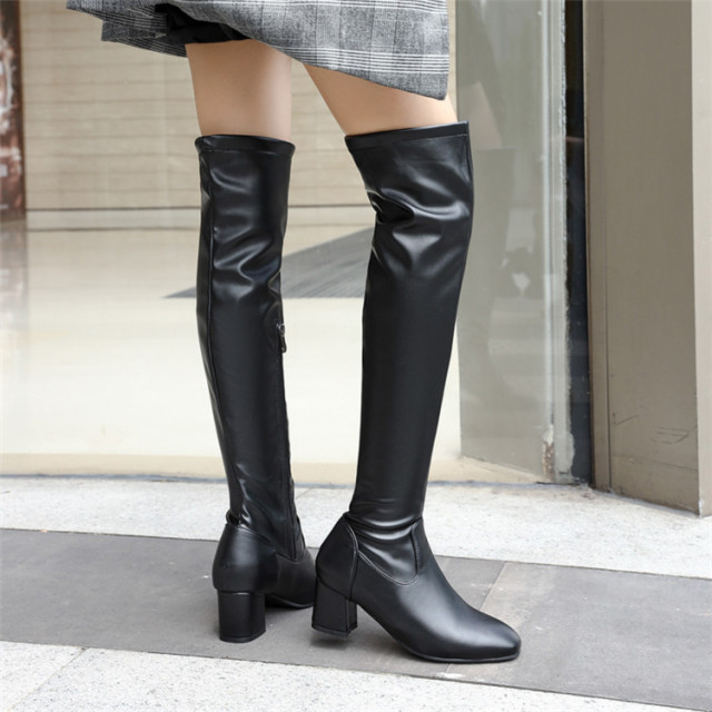 Autumn and winter high heel thin leg elastic boots and plush warm fit Knight boots women’s Korean Knee Boots