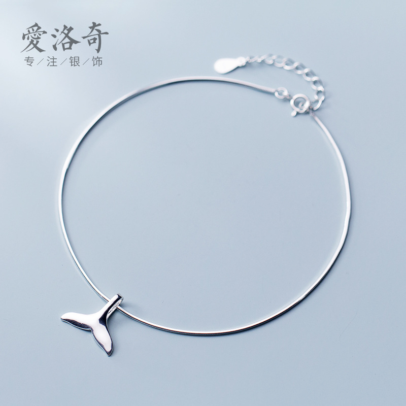 S925 tobillas de plata japonesas y coreanas Fengsen frescas tobillas de cola de sirena temperamento pequeño adorable joyas de pies S2474