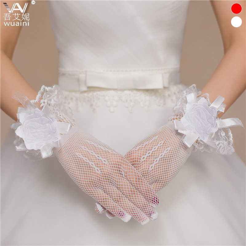 bride glove Wedding dress have cash less than that is registered in the accounts Lace Flower bow Elastic pin gules Yarn gloves factory goods in stock