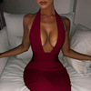 Hot neck deep V-neck open back fashion tight cut out dress