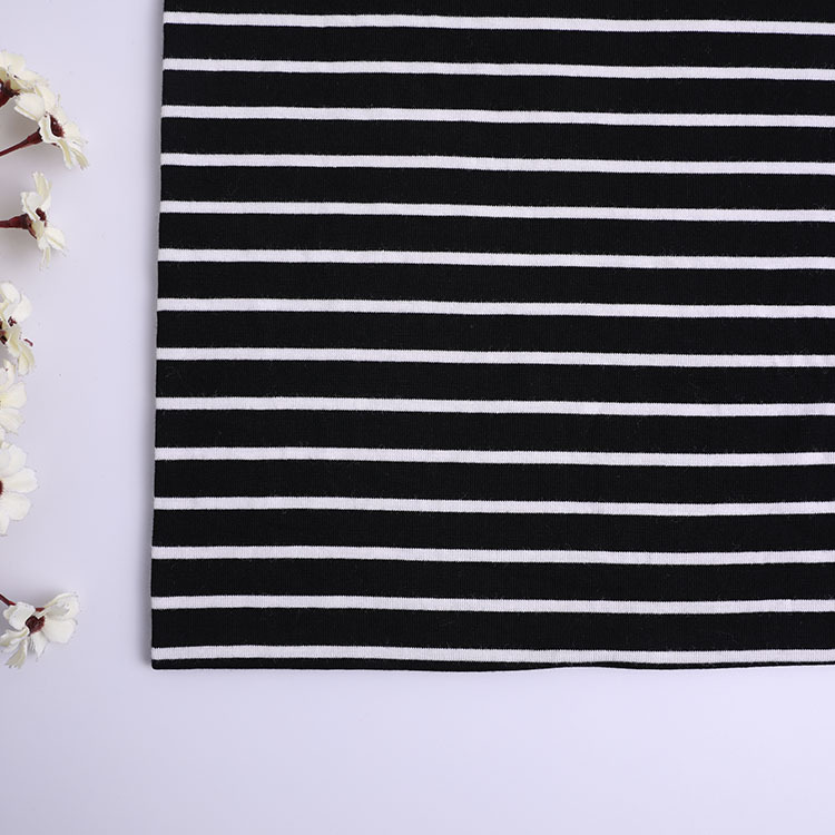 厂家直销春夏 黑白 人棉色织拉架 精梳 单面色织拉架汗布针织面料