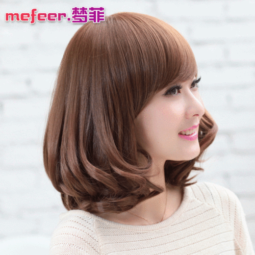 Korean wig for women, short bob cut, short curly hair, bobo head, side bangs, fluffy face-lifting, plum blossom head, wig set, long princess hair