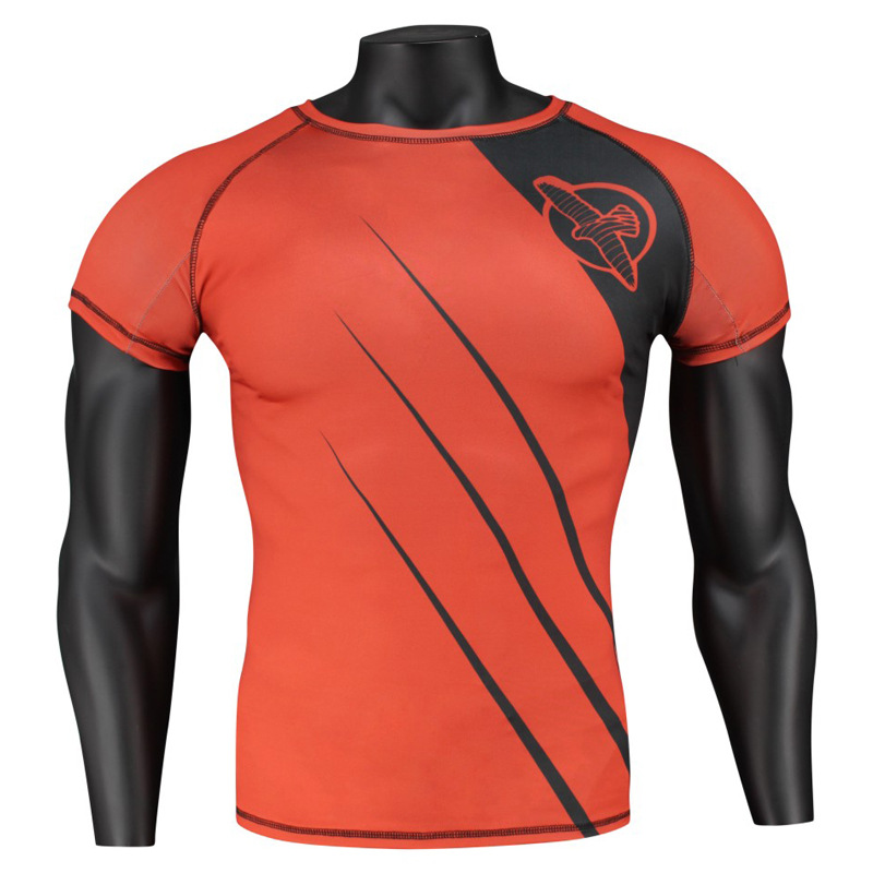 成人男士运动短袖骑行拳击武术散打健身房紧身上衣透气排汗训练服