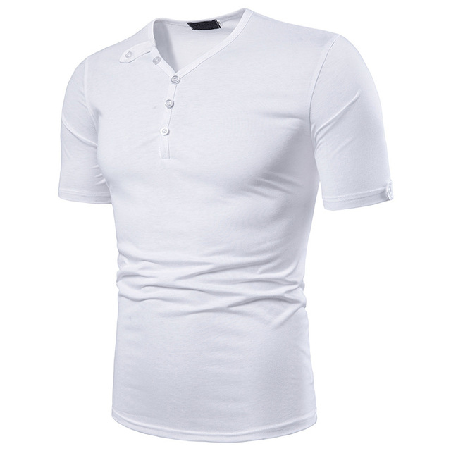 men’s short sleeve T-shirt with solid colour and large neckline  