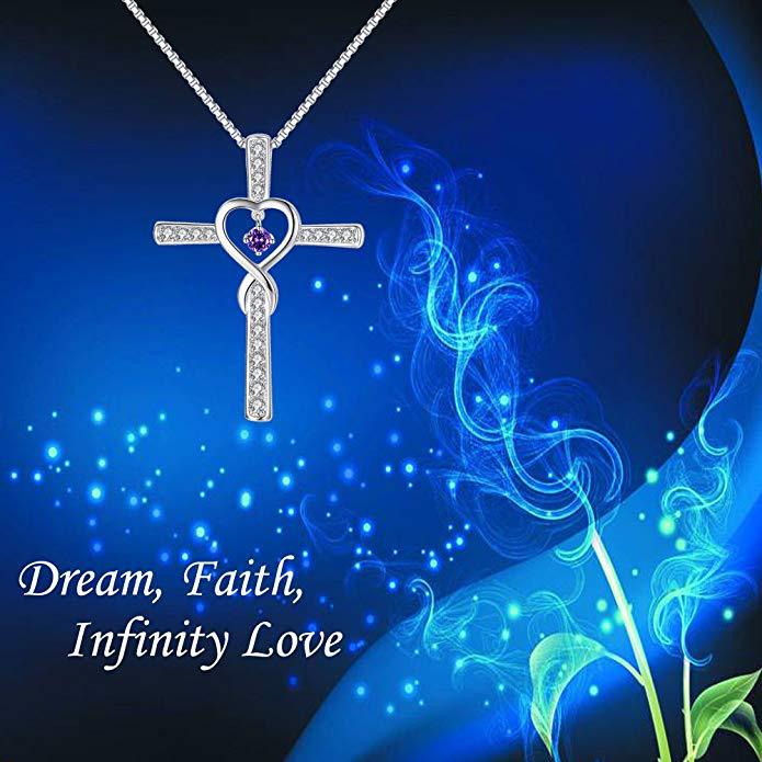 Amazon Hot Selling New Cross Inlaid Zircon Pendant European And American Plated 925 Silver Heart Shaped Birthstone Necklace