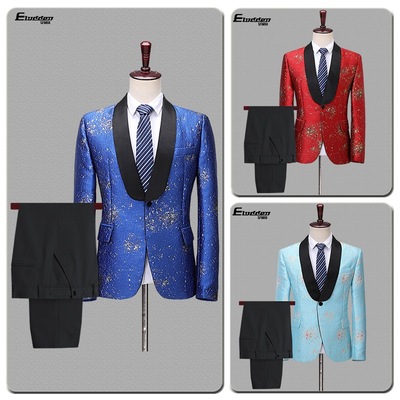 men's  jazz dance bridegrooms groomsmen host singer printed blazers coats for male night club bar singer costumes to suit the groom dress suit