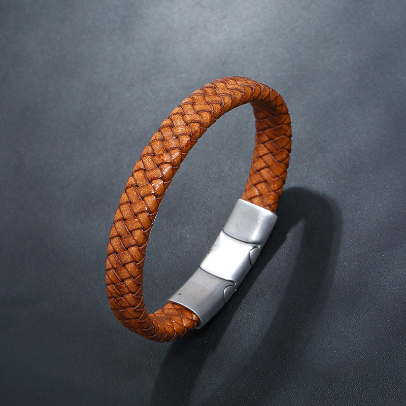 Creative steel color stainless steel menu0027s leather bracelet magnetic titanium steel jewelry