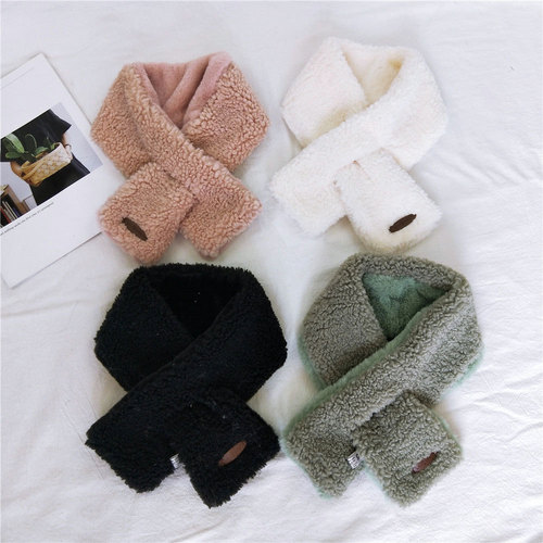 Solid color double-sided cross two-use scarf for women autumn and winter plush autumn and winter Korean style pullover thickened versatile student scarf