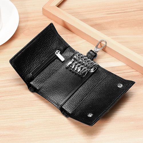 Men and women's genuine leather multifunctional three-fold wallet head layer cowhide keychain bag fashion trend card slot zero wallet 