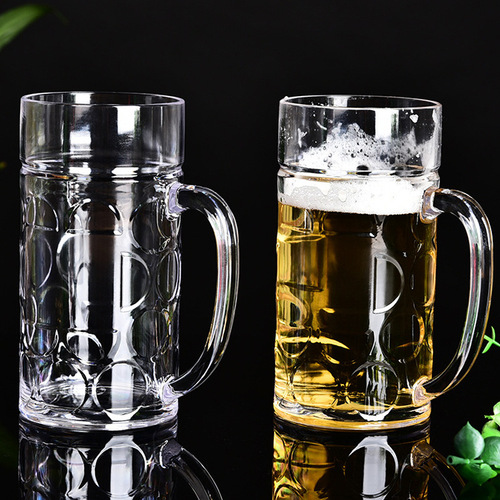Large Capacity 1 Liter Plastic PS Beer Cup Transparent with Handle Thickened Beer Glass Pineapple Cup Beverage Juice Cup