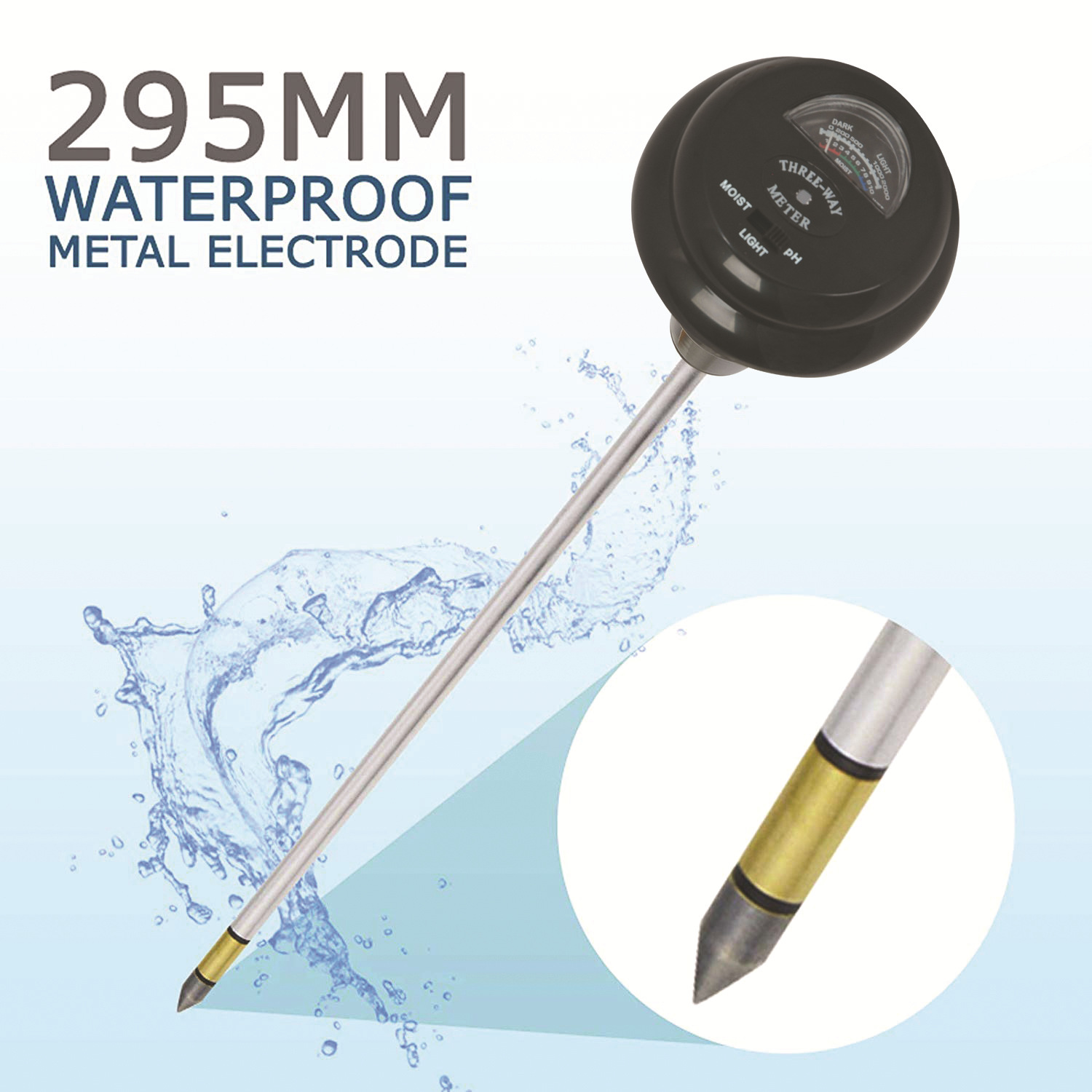 长款土壤PH计光照计园艺三合一土壤酸度计PH笔土壤湿度计亚马逊热