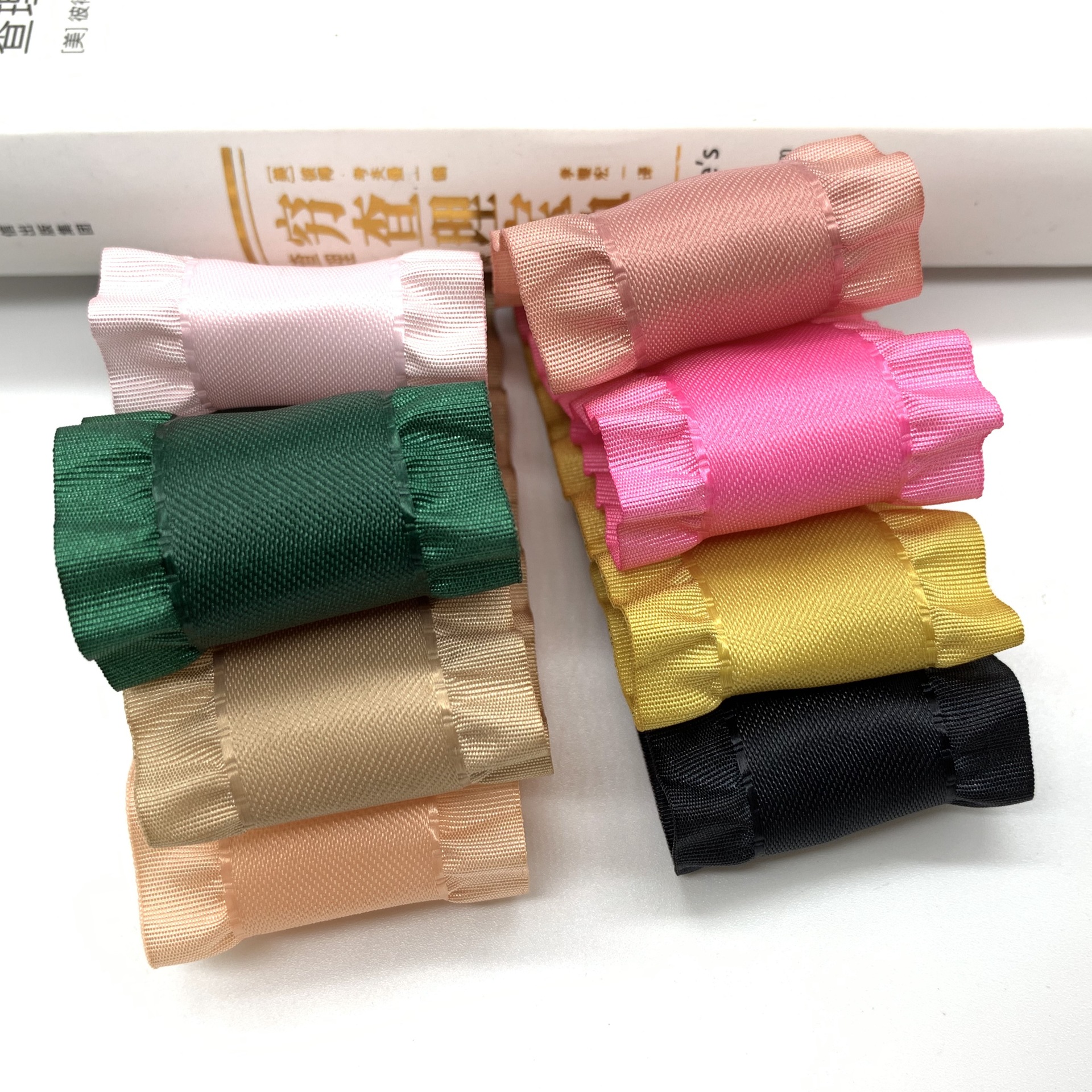 Diy手工蝴蝶结绑头发丝带韩国进口荷叶花边缎带褶皱织带发箍材料