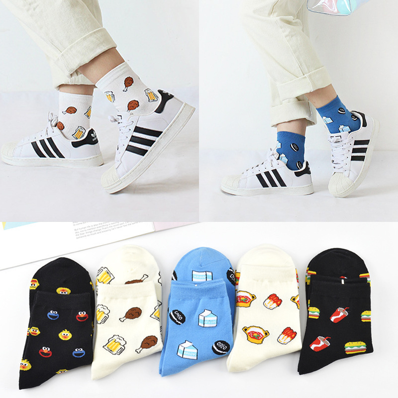Autumn and winter new fashion socks gourmet series women's socks cotton hamburger Cola type women's socks wholesale