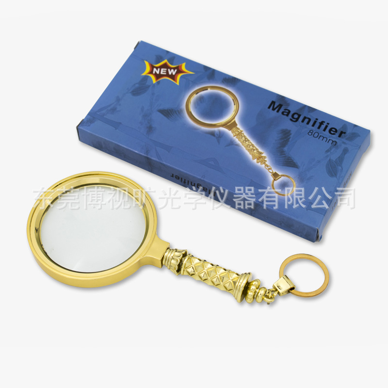 高清高倍光学玻璃花柄80mm手持放大镜仿金属8倍户外送老人儿童