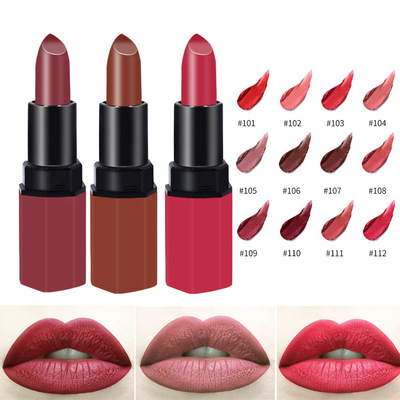 丝绒口红唇膏女 哑光12色雾面丝绒六角形管口红防水保湿咬唇