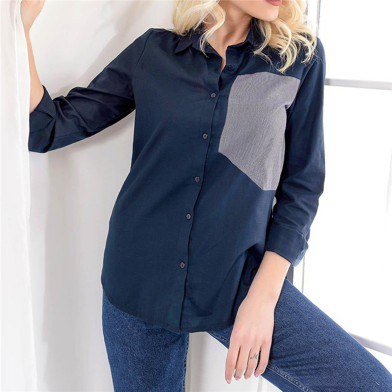 casual color stitching long-sleeved lapel shirt NSGE37839