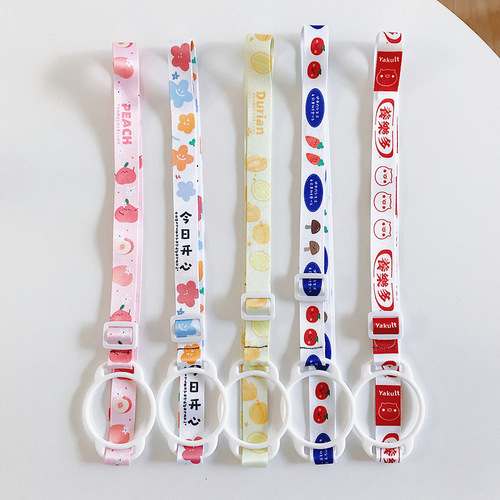 Mineral water beverage bottle strap rope portable strap Japanese and Korean Sesame Street water cup water bottle buckle strap thermal transfer lanyard