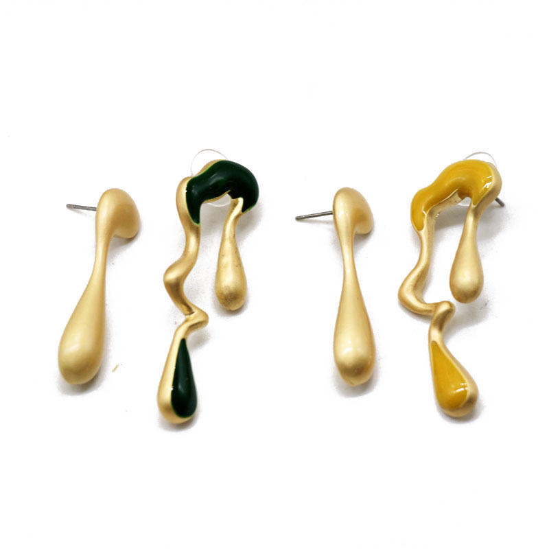 Hersteller Liefern Grüne Gelbe Tropf Öl Unregelmäßige Ohrringe Linke Und Rechte Asymmetrische Ohrringe Persönlichkeit Mode Europäische Und Amerikanische Ohrringe display picture 2