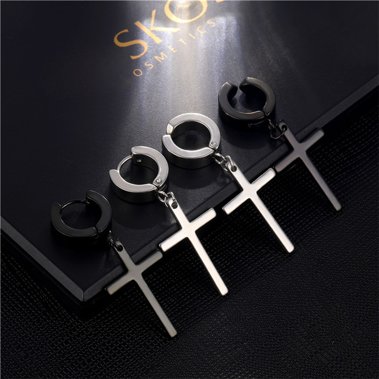 Fashion Cross Titanium Steel Plating Dangling Earrings 1 Piece display picture 2