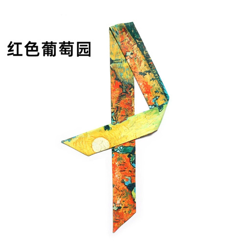 Art Van Gogh Wheat Field Apricot Blossom Starry Sky Oil Painting Slender Narrow Ribbon Tie Bag Handle Silk Scarf Hair Tie