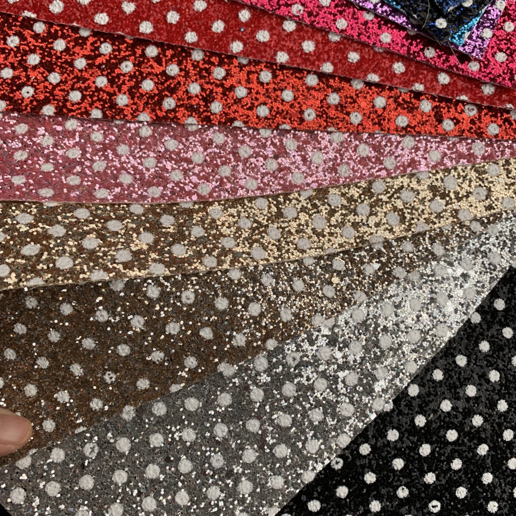 印圆点波点立体厚片金葱格利特亮片皮革面料 鞋材文具包袋装饰品