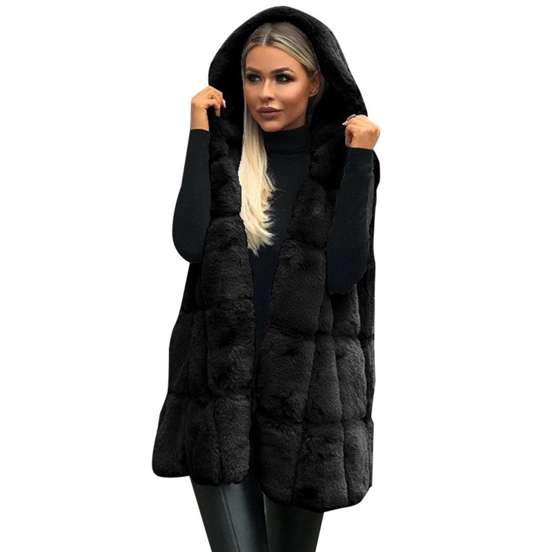 Women's Fashion Solid Color Plush Placket Faux Fur Vest display picture 3