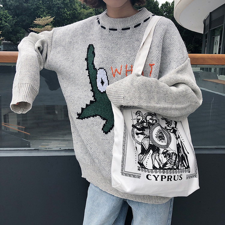 Bolso de la lona retro griego chiprus carta de un solo hombro bolso de las mujeres bolso de mano nicho