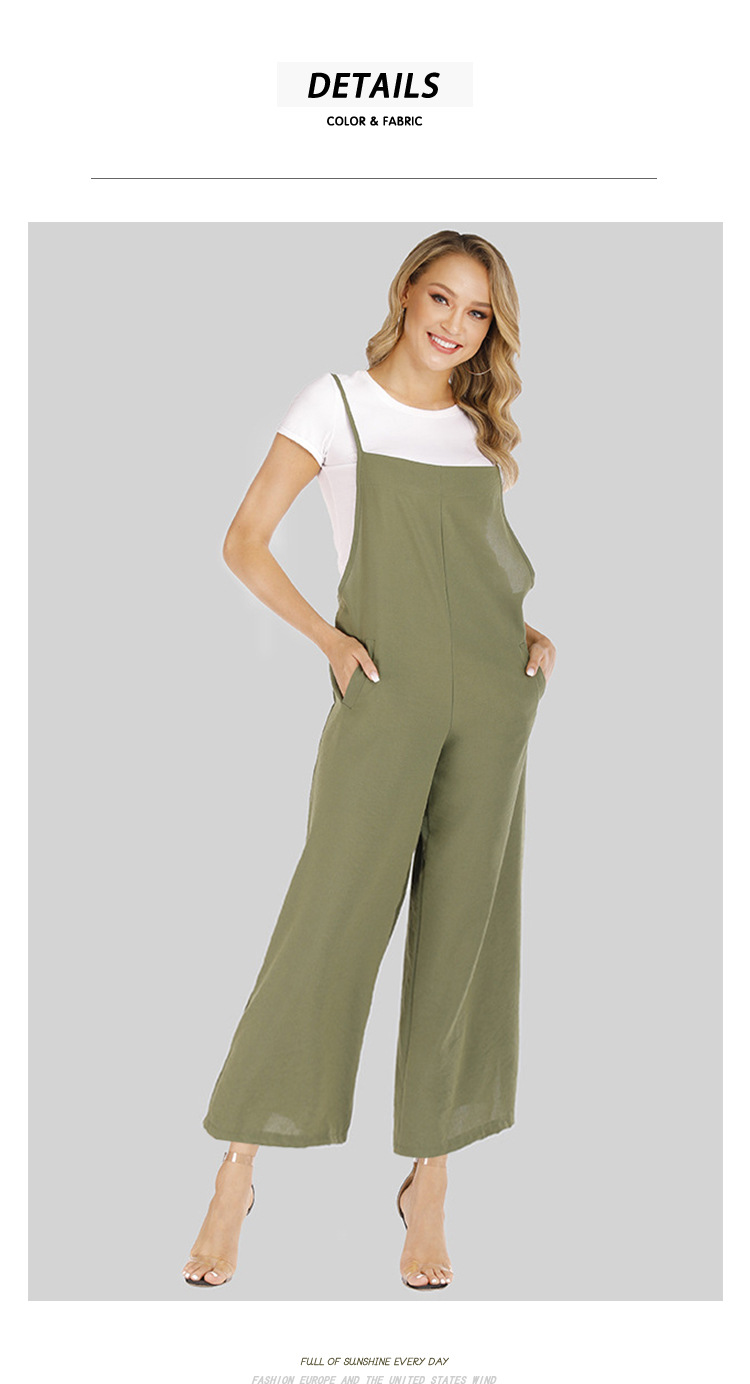 solid color suspenders mid-length jumpsuit   NSJR39186