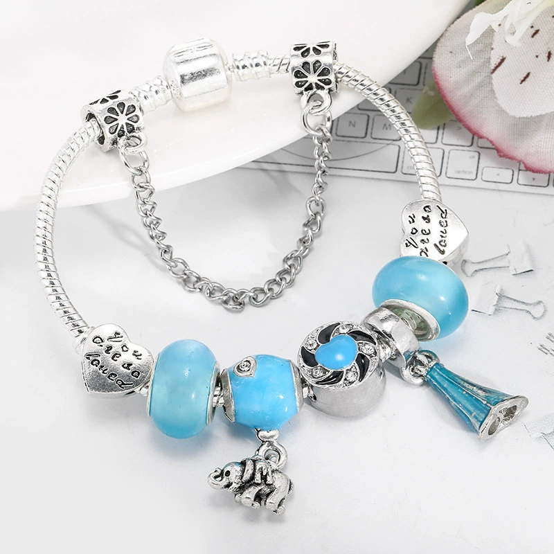 Браслет Summer Blue Balloon, с бусинами, для Дня святого Валентина, размеры 16–21 см