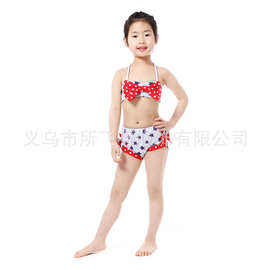厂家直销 中小童夏季比基尼套装 女童大蝴蝶结吊带三角裤泳衣