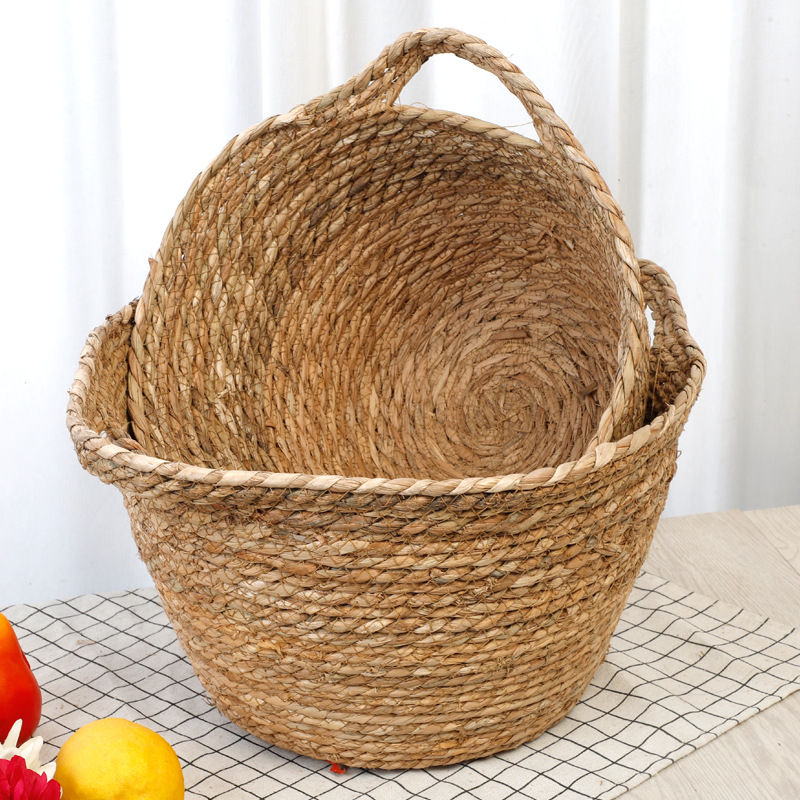 Cesta de almacenamiento portátil tejida de Sauce de hierba de estilo japonés creativo ropa redonda juguete merienda cesta de almacenamiento accesorios de tiro