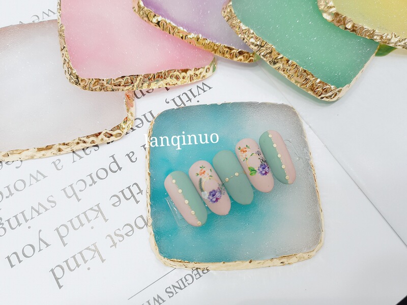 ins style nail art Crystal palette square golden edge agate palette painted art photography decoration props