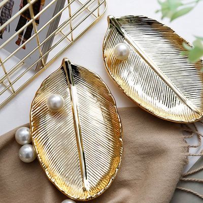 Northern Europe INS Light extravagance golden leaf manual Ceramic plate Jewelry tray Storage tray Home Furnishing desktop Decoration