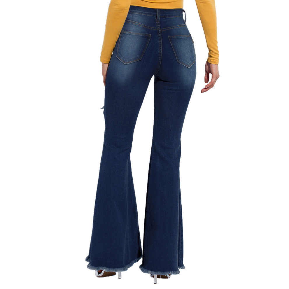 wild wide-leg washed denim stretch flared pants NSSF64717