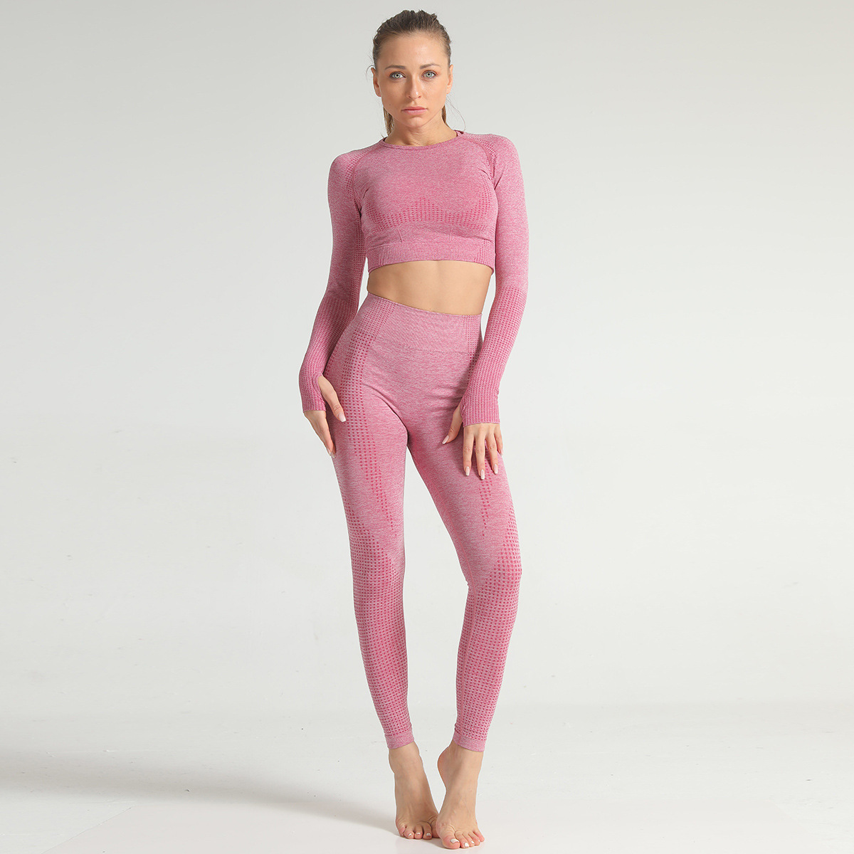 Seamless Jacquard Knitted Hip-Lifting Elastic Fitness Suit NSNS10718
