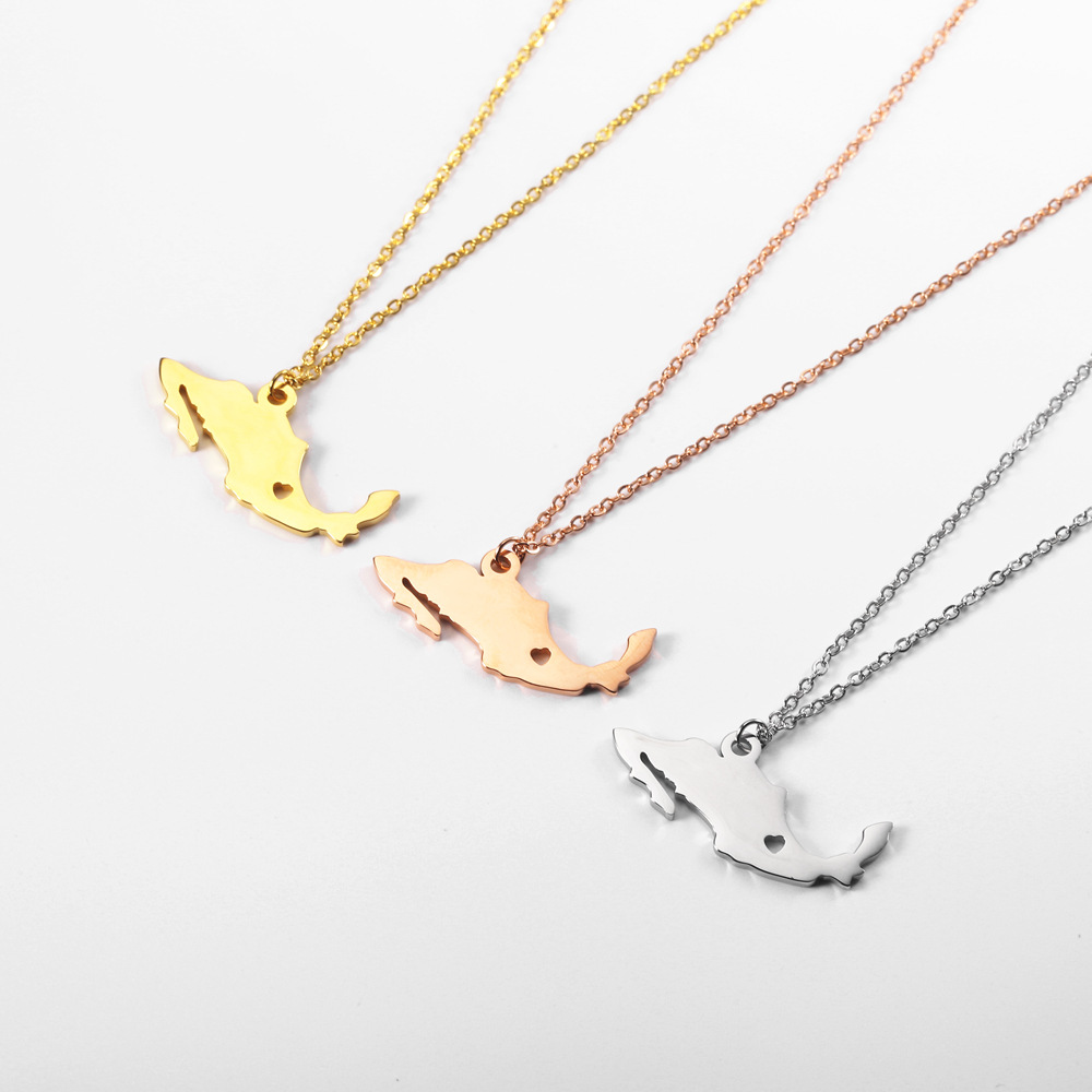 Real Gold Plated Plating Material 304 Stainless Steel Pendant Material Wholesale Jewelry Fashion Map 304 Stainless Steel 18K Gold Plated Plating Stainless Steel Necklaces