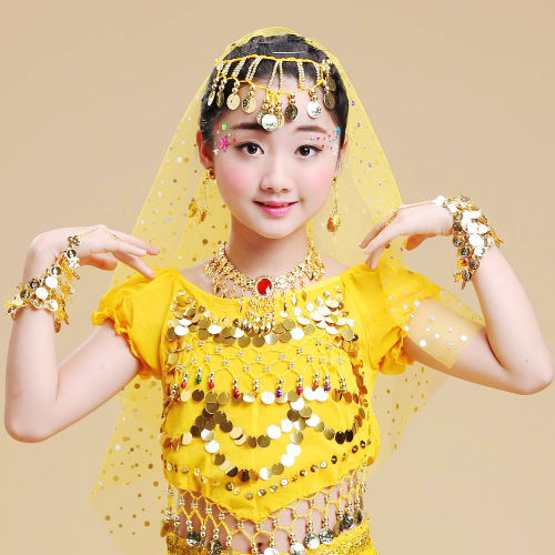 Children's Indian dance performance accessories earrings, bracelets, necklaces, ethnic veils, turbans, belly dance colorful headwear