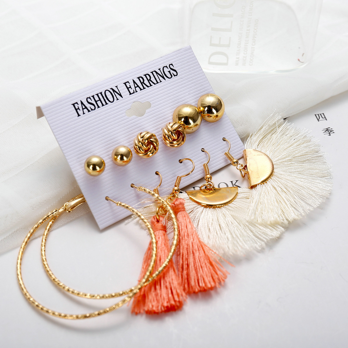 New Hot Sale Bohemian Moon Triangle Tassel Earring Set 6 Pairs Wholesale display picture 9