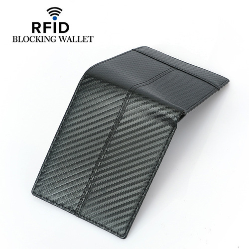 Cross-border exclusive carbon fiber pattern RFID wallet spliced ​​with multiple card slots large capacity European and American fashion short wallet for men