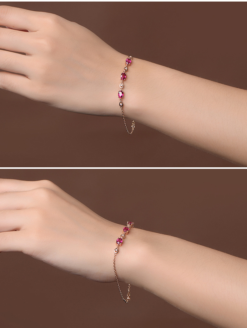 Rotes Turmalin Armband Einfache Rose Blume Ohrringe Rubin Blatt Anhänger Taube Blutrot Kristall Ring Set display picture 1