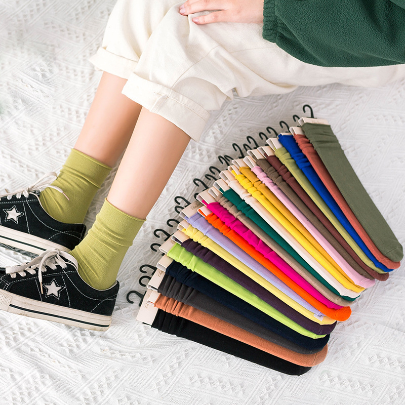 Spring and summer new ladies piled socks Japanese solid color ladies cotton socks piled socks women manufacturers wholesale