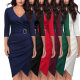 2019 autumn and winter New Amazon Europe and the United States explosion seven sleeve V-neck office dinner party dress
