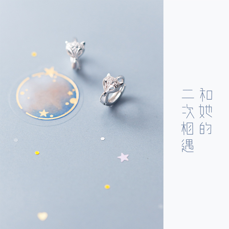 s925 orejas de plata para mujeres lindas orejas de diamante de zorro personalidad temperamento pequeño animal orejas joyerías para orejas G1713