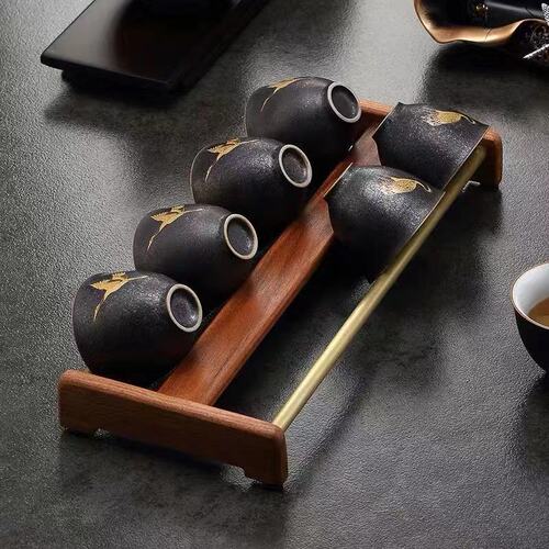 Wholesale ebony copper wood tea cup holder tea ceremony tea tray storage rack cup drying rack tea coaster coaster kung fu tea set accessories
