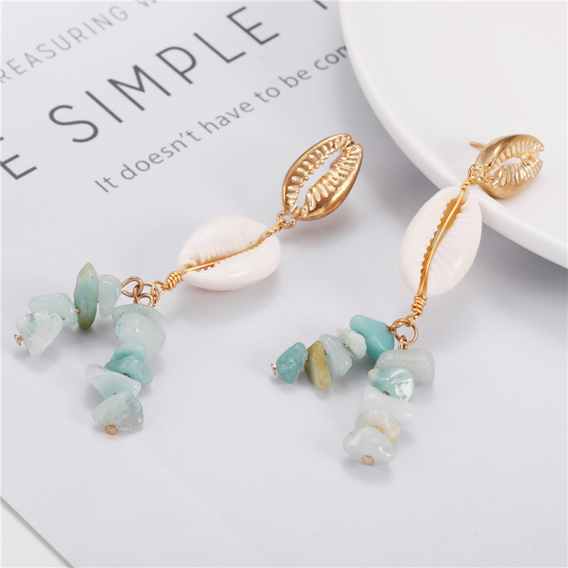 Jewelry Hot Fashion Retro Gravel Shell Marine Series Exaggerated Metal Long Earrings Women display picture 7