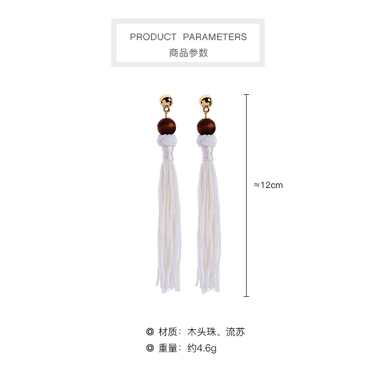 Long Wooden Beads Tassel Earrings Women&#39;s Earrings Wholesale display picture 12