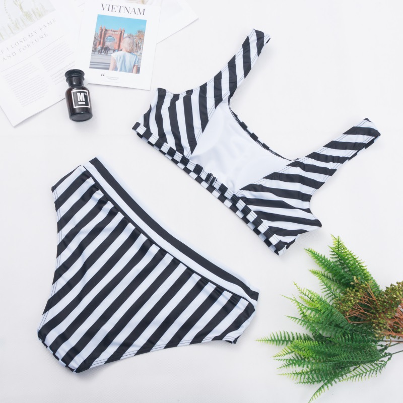  hot models ladies plus size swimwear split striped swimsuit NSHL540