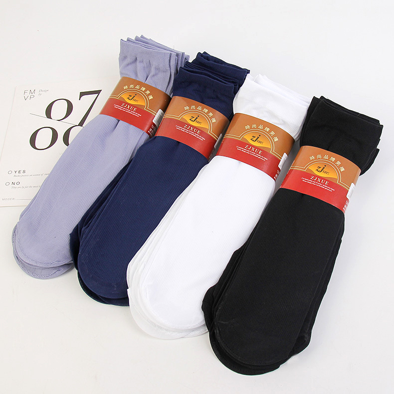 春夏季男士袜子 商务休闲 薄款竖条丝袜 透气纯色中筒 地摊袜批发|ms