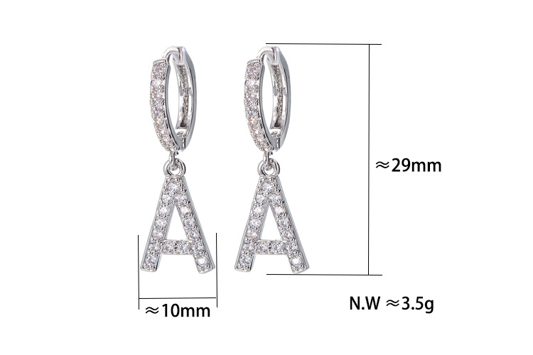 4g Weight Zircon Inlay Material Earrings Classification Anniversary, Business, Wedding, Travel, Birthday Occasion Copper Material Letter Pattern Women'S Gender Inlaid Zircon Design Gold, Silver Color Fashion Letter Single Large Size Earrings 11